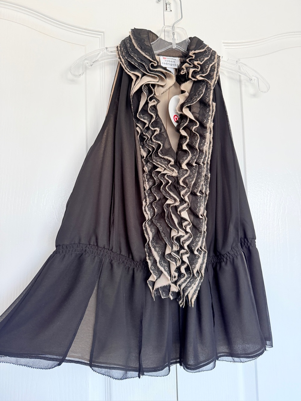 Robert Rodriguez Neiman Marcus Ruffled Lace Top S NWT Black Tan Whimsigoth